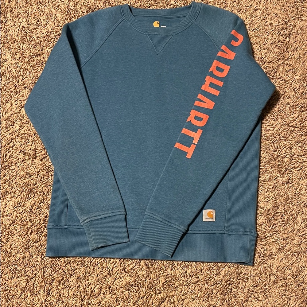 Carhartt womens  Teal Crewneck Sweater with Red Logo